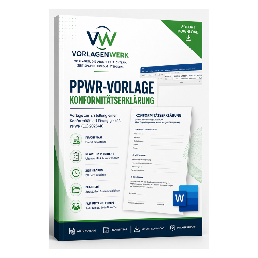 PPWR Konformitätserklärung | Word-Vorlage inkl. Leitfaden | EU 2025/40