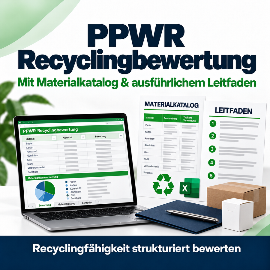 PPWR Recyclingbewertung | Excel-Vorlage inkl. Materialkatalog & Leitfaden